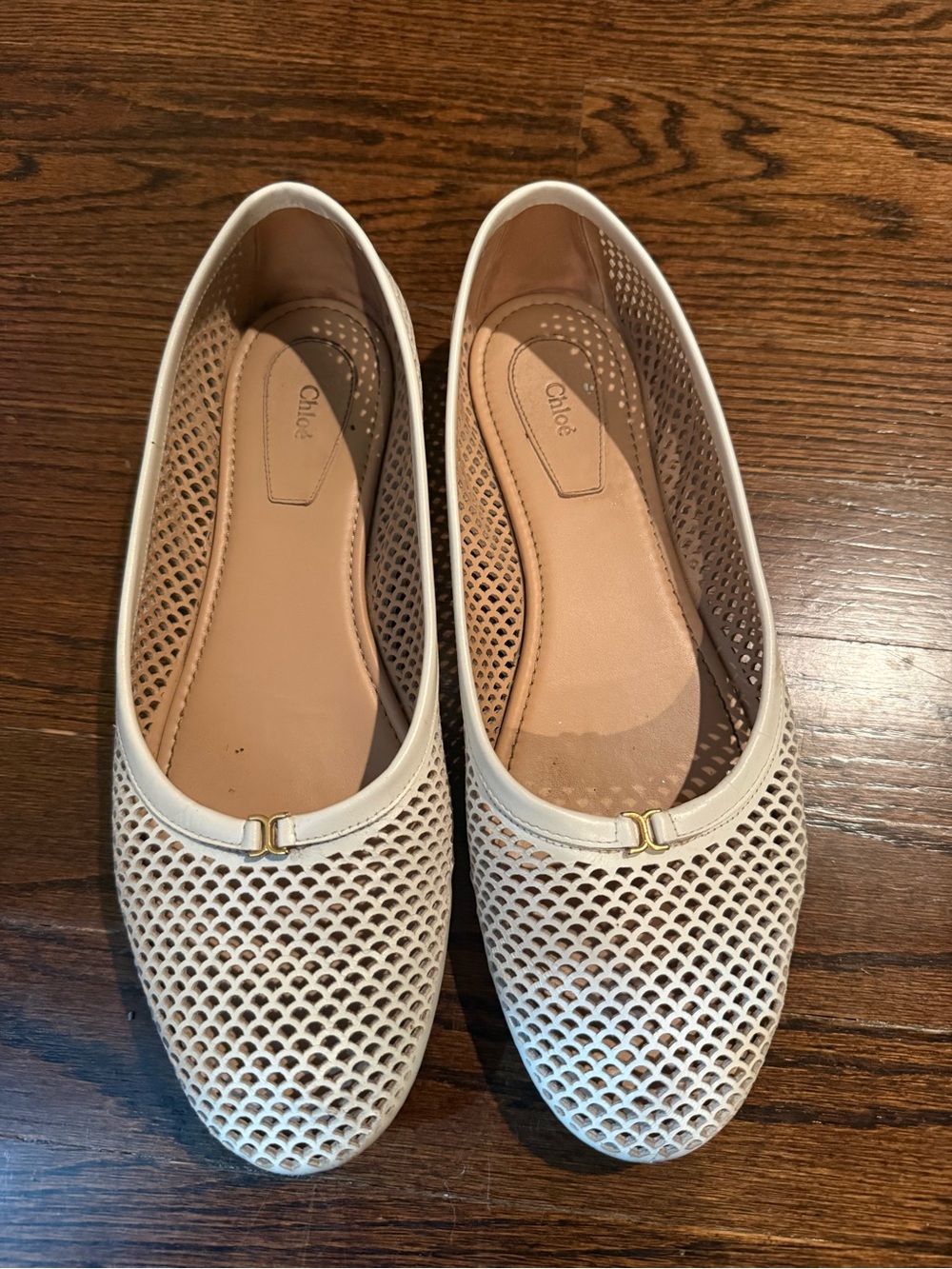 Chloe Cream Mesh Ballet Flats with Gold Accent